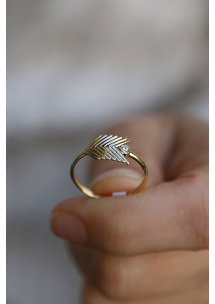 14 Ayar Altın Tek Taş Detaylı Iç Içe Başak Yüzük fırsatları