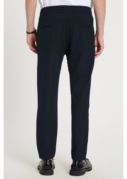 Erkek Slim Fit Dar Kesim Pamuklu Lastikli Beli Bağcıklı Lacivert Pantolon indirimleri