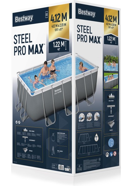 ® 56457 Power Steel™ Prefabrik Yer Üstü Havuz Seti 4,12 M x 2,01 M x 1,22 M