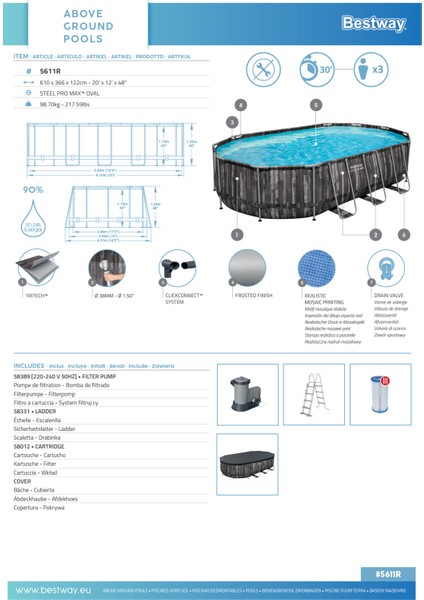 ® 5611R Power Steel™ Prefabrik Yer Üstü Havuz Seti 6,10M x 3,66 M x 1,22 M