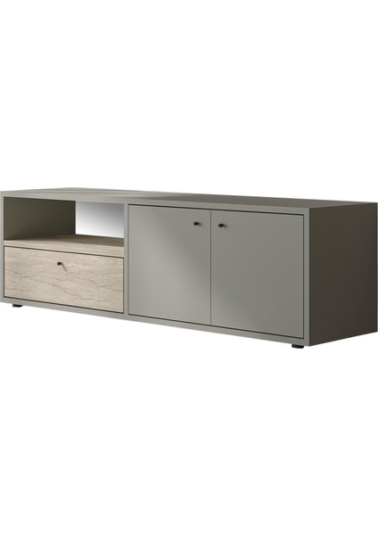 Pao Kapaklı Minimal TV Sehpası – 136 cm, Gri/ Traverten