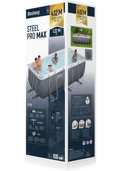 ® 56722 Power Steel™ Prefabrik Yerüstü Havuz 4,12 M x 2,01 M x 1,22 M