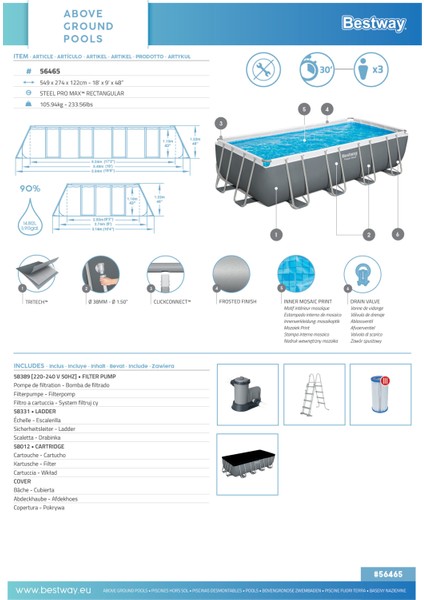 ® 56465 Power Steel™ Prefabrik Yer Üstü Havuz Seti 5,49 M x 2,74 M x 1,22 M