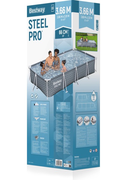 561FV Steel Pro® Dikdörtgen Prefabrik Yer Üstü Havuz Seti 3,66 M x 2,01 M x 66 cm