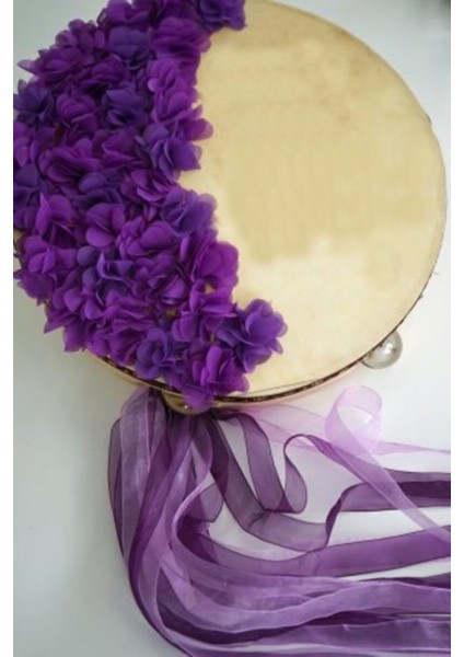 Gecesi Kına Tefi Lazer Gül Süslemeli Ahşap Deri Tef Def Kırmızı Mor