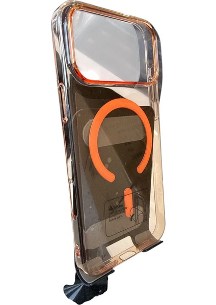 iPhone 17 Pro Max Uyumlu Turuncu Parlak Mika Premium Transparan Darbe Korumalı Magsafe Kılıf modelleri