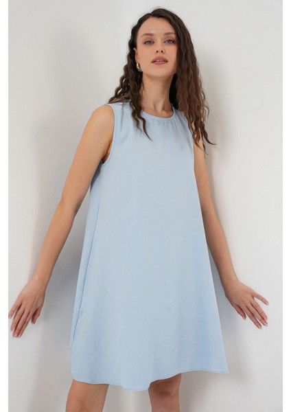 Kadın Bdart Keten Karışımlı A-Form Mini Elbise Toz Mavi indirimleri