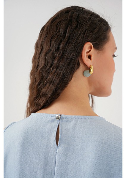 Kadın Bdart Keten Karışımlı A-Form Mini Elbise Toz Mavi