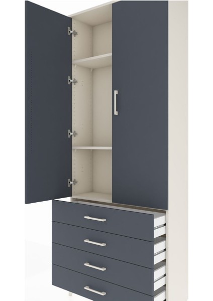 Arges Dolap 3 Raflı 4 Çekmeceli 2 Kapaklı 88X30X221 Aytaşı-Antrasit indirimleri