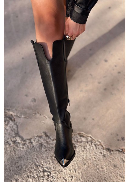 Leroys Mat Deri Siyah Kadın Kovboy Çizme fiyatları