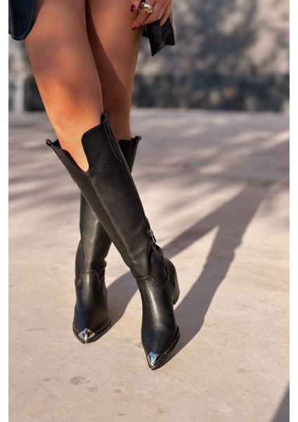 Leroys Mat Deri Siyah Kadın Kovboy Çizme modelleri