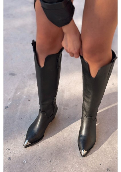 Leroys Mat Deri Siyah Kadın Kovboy Çizme fırsatları