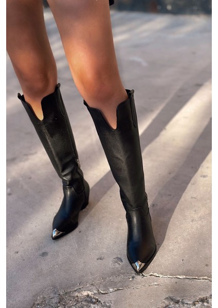 Leroys Mat Deri Siyah Kadın Kovboy Çizme indirimleri