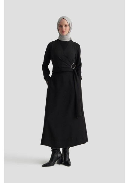 Şifon Garnili Halka Detaylı Crep Etekli Ikili Takım Siyah 25KT672