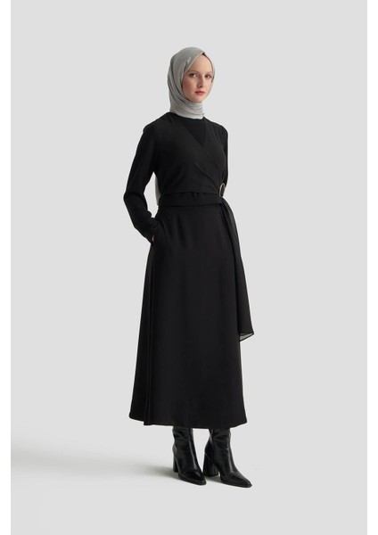 Şifon Garnili Halka Detaylı Crep Etekli Ikili Takım Siyah 25KT672 fiyatları