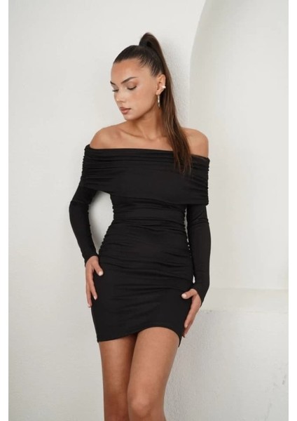 Kadın Madonna Mendil Yaka Fırsat Ürün Büzgülü Mini Elbise fırsatları