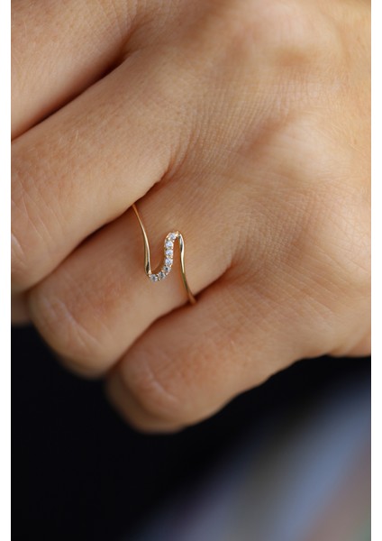 14 Ayar Altın Taş Detaylı Dalga Tasarım Yüzük modelleri