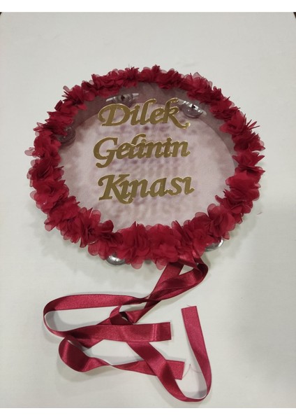 Isme Özel Lazer Güllü Pleksi Süslü Deri Tef Kına Gecesi Gelin Tefi 30 cm Vurmalı Çalgı Müzik Aleti Bordo