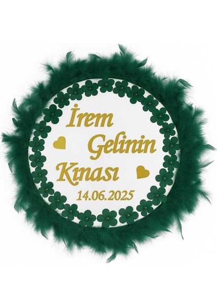 Isme Özelotriş Süslü Pleksi Yazılı Aplikli Deri Tef Kına Gecesi Gelin Tefi 30CM Vurmalı Müzik Aleti Zümrüt Yeşi̇li̇