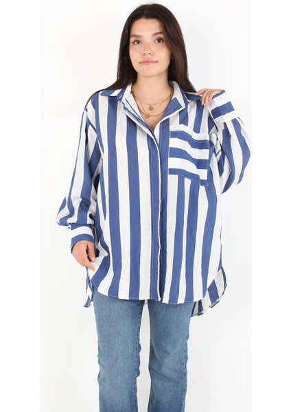 5513 Kalın Çizgili Cepli Gömlek fırsatları