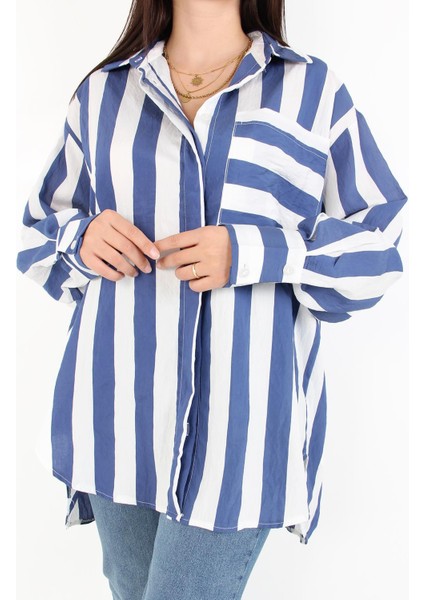 5513 Kalın Çizgili Cepli Gömlek