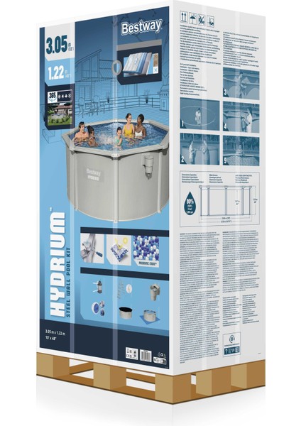 ® 56566 Hydrium™ Çelik Duvarlı Prefabrik Yer Üstü Havuz Seti 3,05M x 1,22 M