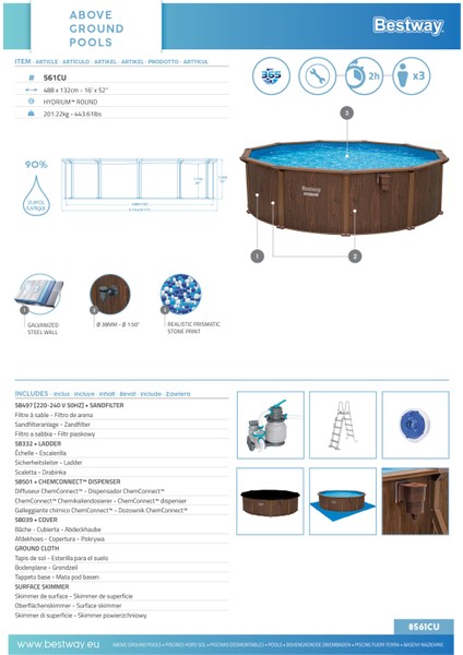 ® 561CU Hydrium™ Çelik Duvarlı Prefabrik Yer Üstü Havuz Seti 4,88 M x 1,32 M