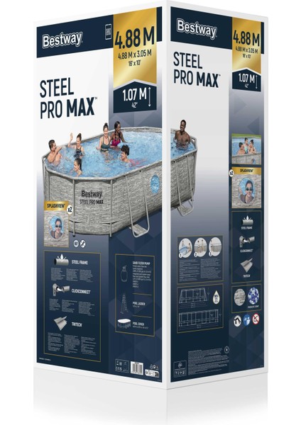 ® 56946 Power Steel™ Vista Serisi 2- Prefabrik Yer Üstü Havuz Seti 4,88 M x 3,05 M x 1,07 M