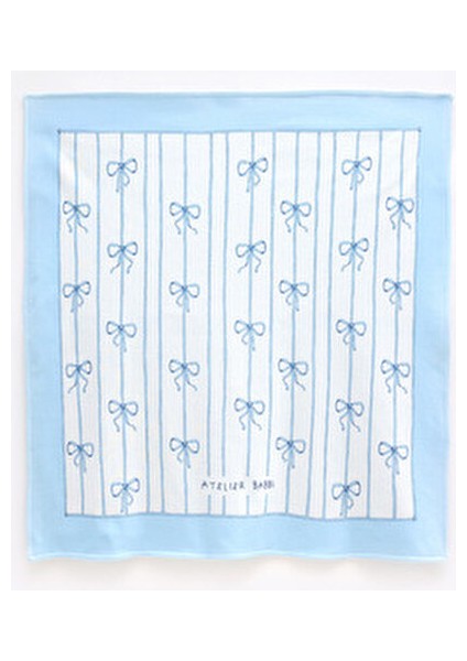 Bebek Battaniyesi Nefes Alan Pamuk Kumaşla Kurdele Desenli Mavi 80x80 cm