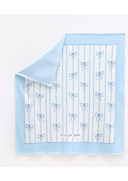 Bebek Battaniyesi Nefes Alan Pamuk Kumaşla Kurdele Desenli Mavi 80x80 cm