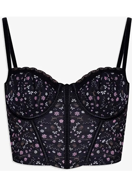 Kadın Çiçekli Desenli Dolgusuz Agraflı Korse Crop Büstiyer