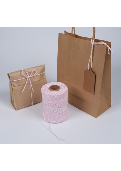 Hediye Paketleme, Ambalaj Ipi, Marteniçka, Dıy Ipi, 200 Metre (Twine Baker), Pembe-Beyaz modelleri
