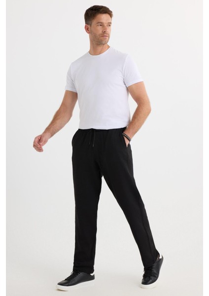 Erkek Standart Fit Normal Kesim Beli Bağcıklı Geniş Paça Siyah Pantolon fiyatları