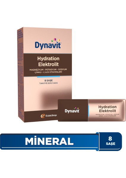 Hydration Elektrolit 8 Saşe - Hidrasyon Elektrolit Dengesi - Potasyum, Magnezyum, Sodyum, Çinko, Folik Asit, C ve B Vitaminleri