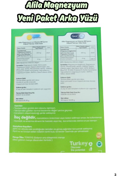 Magnezyum Ve Vitamin B6 İçeren Takviye Edici Gıda Toplam 60 Kapsül (30 Gece 30 Gündüz) modelleri