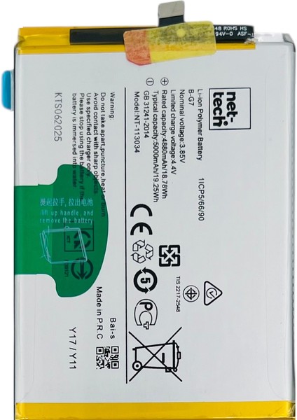 Teknonet Vivo Y17 Uyumlu Nettech B-G7 5000 Mah Batarya