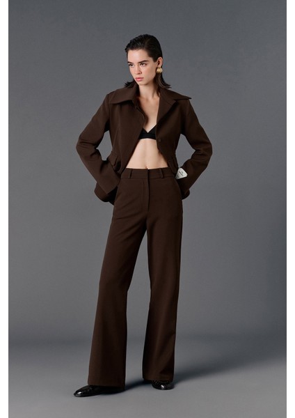 Çift Kemer Detaylı Yüksek Bel Palazzo Pantolon