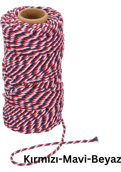 Hediye Paketleme, Ambalaj Ipi, Marteniçka, Dıy Ipi, 200 Metre (Twine Baker), Kırmızı-Mavi-Beyaz Renk