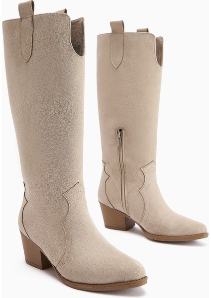Frida Bej Süet Western Kadın Çizme 6 Cm Topuk Yüksekliği ile Şık ve Rahat fiyatları