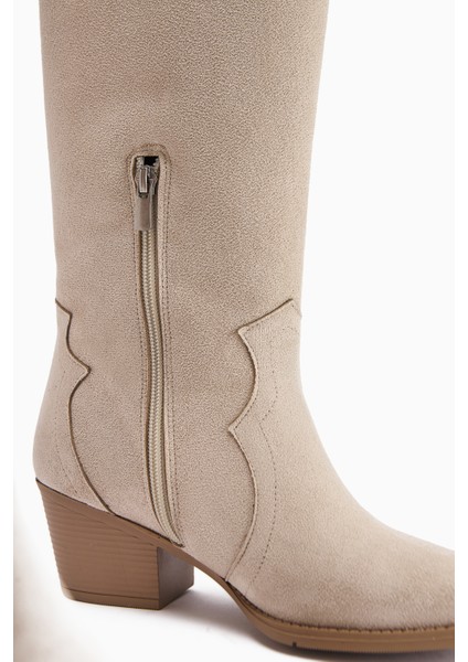Frida Bej Süet Western Kadın Çizme 6 Cm Topuk Yüksekliği ile Şık ve Rahat modelleri