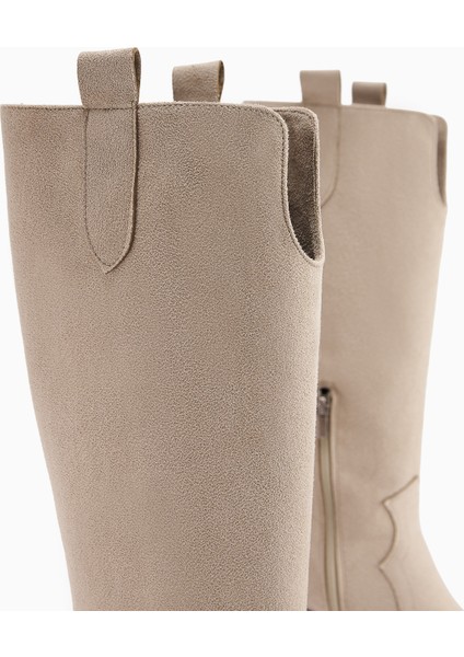 Frida Bej Süet Western Kadın Çizme 6 Cm Topuk Yüksekliği ile Şık ve Rahat fırsatları