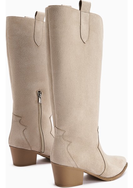 Frida Bej Süet Western Kadın Çizme 6 Cm Topuk Yüksekliği ile Şık ve Rahat indirimleri