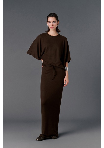 Bağcıklı Örme Maxi Etek