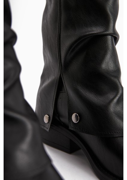 Fadia Siyah Küt Burunlu Körüklü Kadın Çizme fırsatları