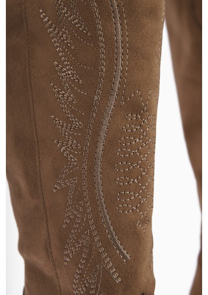 Hero Vizon Süet Nakışlı Kovboy Çizme Kadınlar İçin Şık Tasarım 6 Cm Topuk modelleri