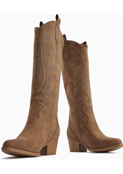 Hero Vizon Süet Nakışlı Kovboy Çizme Kadınlar İçin Şık Tasarım 6 Cm Topuk fırsatları
