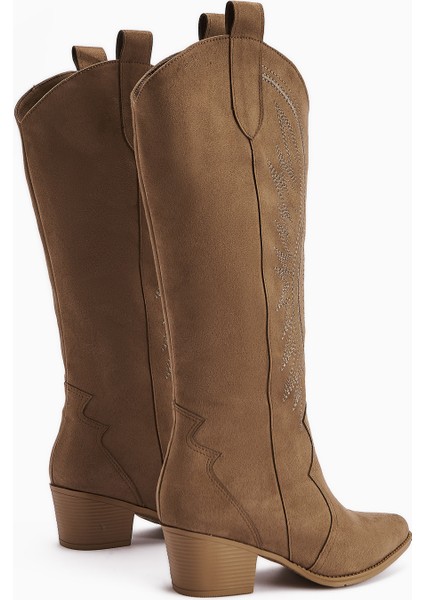 Hero Vizon Süet Nakışlı Kovboy Çizme Kadınlar İçin Şık Tasarım 6 Cm Topuk indirimleri