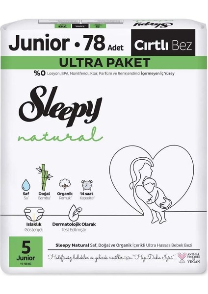 Bebek Bezi Natural Beden: 5 (11- 18KG) Junior 78 Adet Ultra Pk