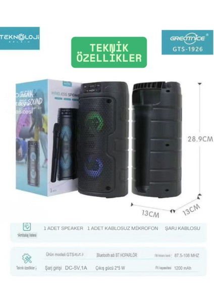 Bluetooth Hoparlör Kablosuz Mikrofonlu Karaoke Speaker Rgb 29CM Ses Bombası Fmradyo/sd Kart/usb /aux indirimleri