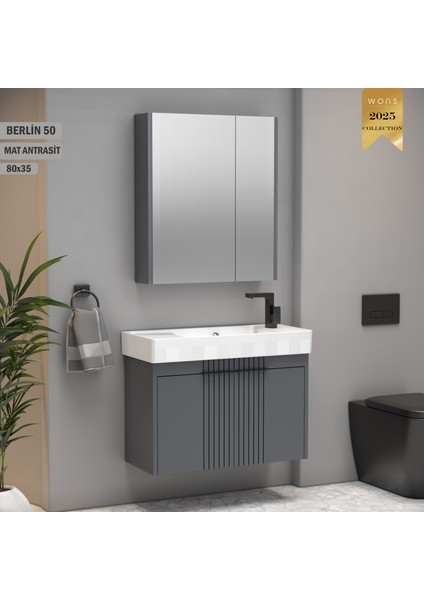 Berlin 80 cm Antrasit Banyo Dolabı